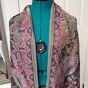 One size fits all modern expressions jewel tone pink turquoise paisley long wrap